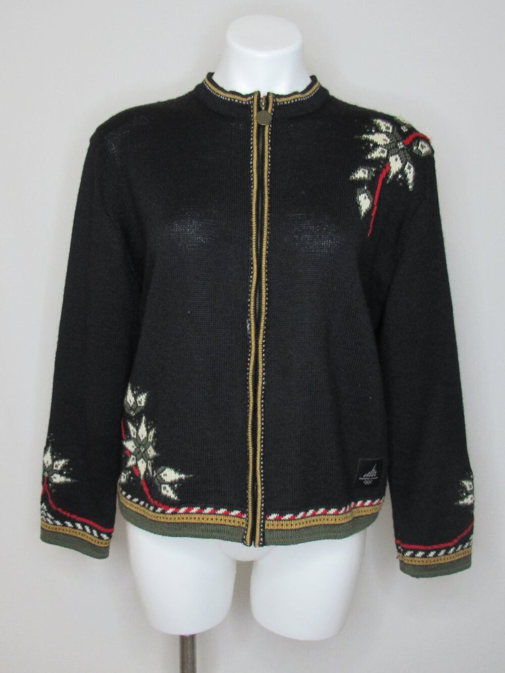 Dale of Norway 2006 Torino Olympics Black Full Zip Wool Sweter Women's L Large